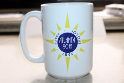 Custom 15 oz ceramic convention coffee mug with logo