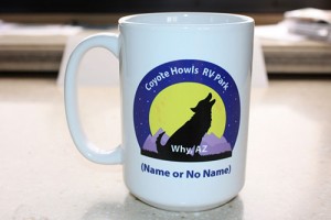 Custom made Coyote Howls RV Park Business Mug