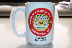 Custom 15 oz ceramic AA group coffee mug with text