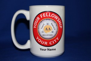 Custom 15 oz ceramic AA group coffee mug with red