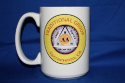Custom 15 oz ceramic AA group coffee mug with yellow