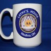 Custom 15 oz ceramic AA group coffee mug with blue