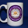 Custom 15 oz ceramic AA group coffee mug with purple