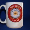 Custom 15 oz ceramic AA group coffee mug with red