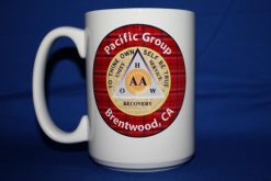 Custom 15 oz ceramic AA group coffee mug with red