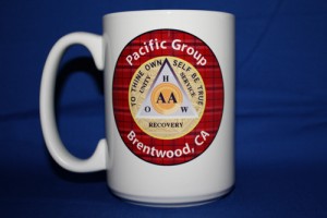 Custom 15 oz ceramic AA group coffee mug with red