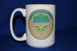 Custom 15 oz ceramic convention coffee mug with logo