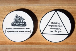 Poker chips for AA groups and conventions
