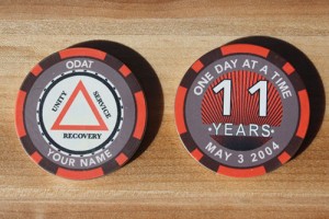 Poker chips for AA groups and conventions