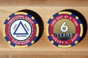 Poker chips for AA groups and conventions