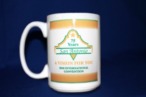 Custom 15 oz ceramic convention coffee mug with logo