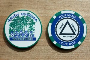 Poker chips for AA groups and conventions