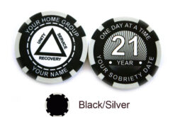 AA Sobriety 1 Year or More Chip - black and silver