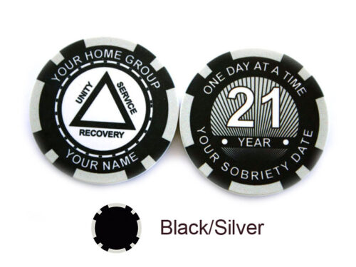 AA Sobriety 1 Year or More Chip - black and silver