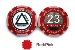 AA Sobriety 1 Year or More Chip - red and pink