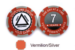 AA Sobriety 1 Year or More Chip - vermilion and silver