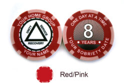 AA Sobriety 1 Year or More Chip - red and pink