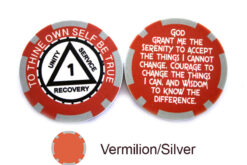 AA Sobriety 1 Year or More Chip - vermilion and silver