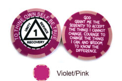 AA Sobriety 1 Year or More Chip - violet and pink
