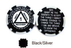 AA Sobriety 1 Year or More Chip - black and silver