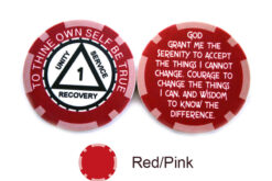 AA Sobriety 1 Year or More Chip - red and pink